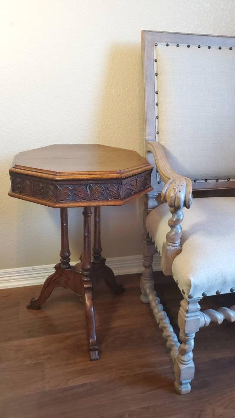 Fabric Mid 19th Century English Victorian Octagon Sewing Table