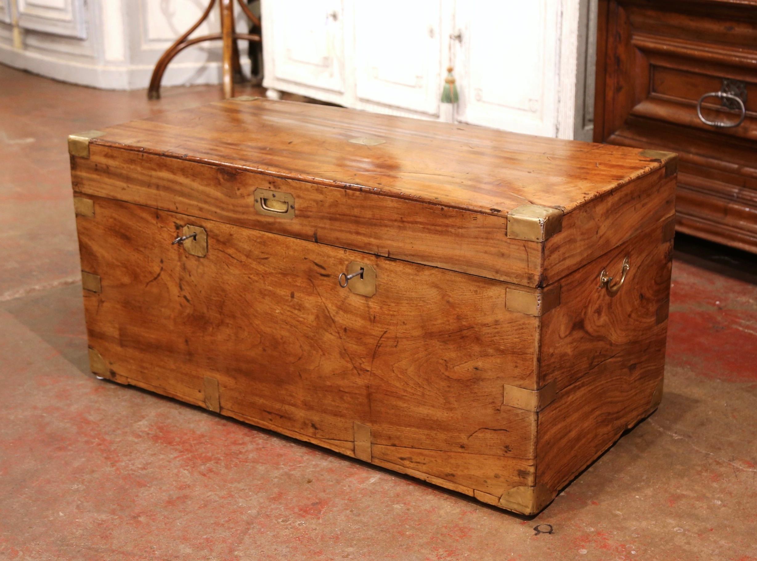 Hand-Crafted Mid-19th Century English Walnut and Brass Trunk Coffee Table