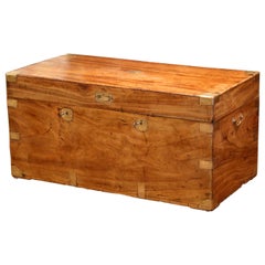 Antique Mid-19th Century English Walnut and Brass Trunk Coffee Table