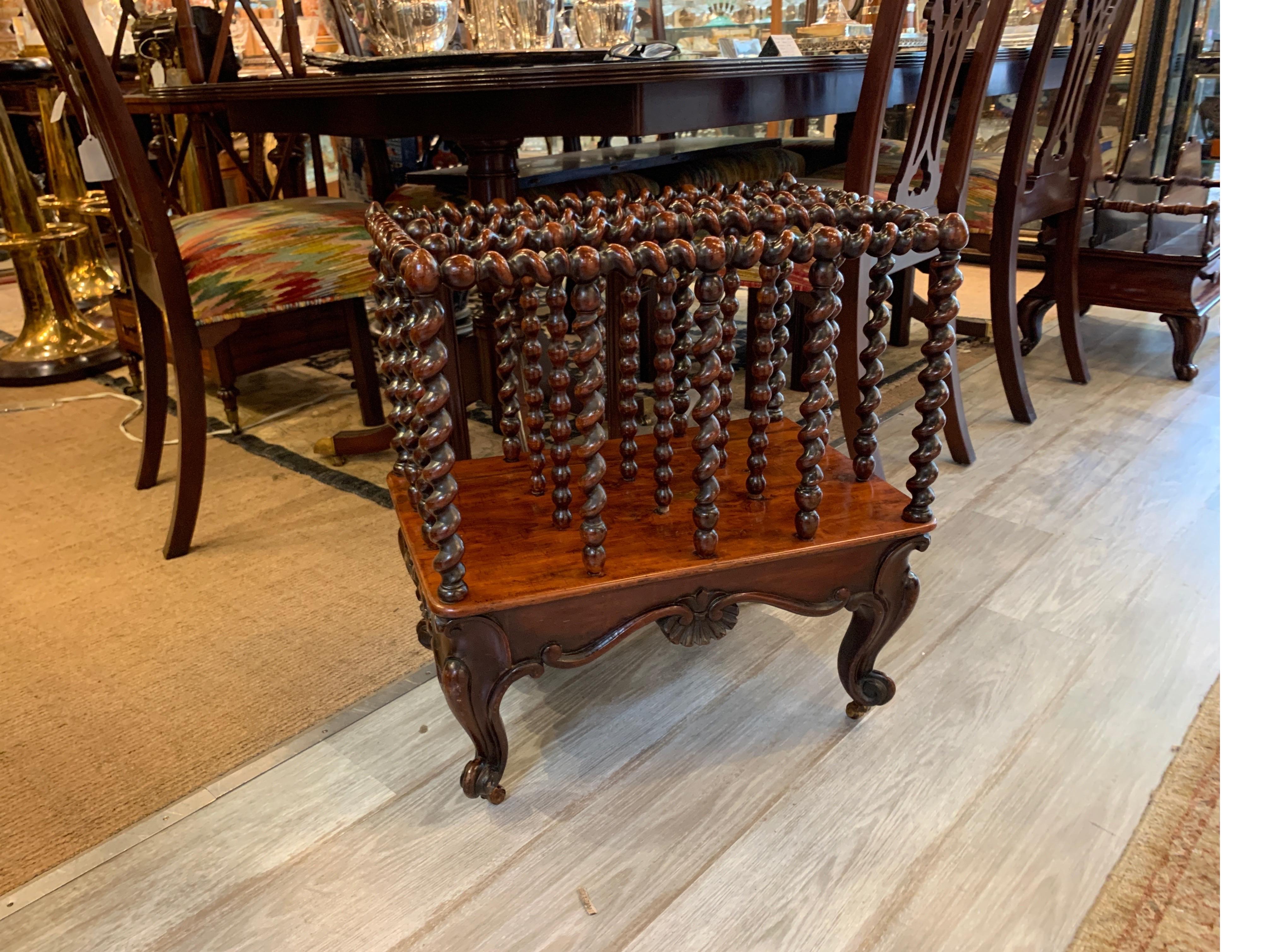 Mid-19th Century English Walnut Barley Twist Hand Carved Canterbury For Sale 9