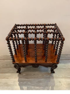 Mid-19th Century English Walnut Barley Twist Hand Carved Canterbury