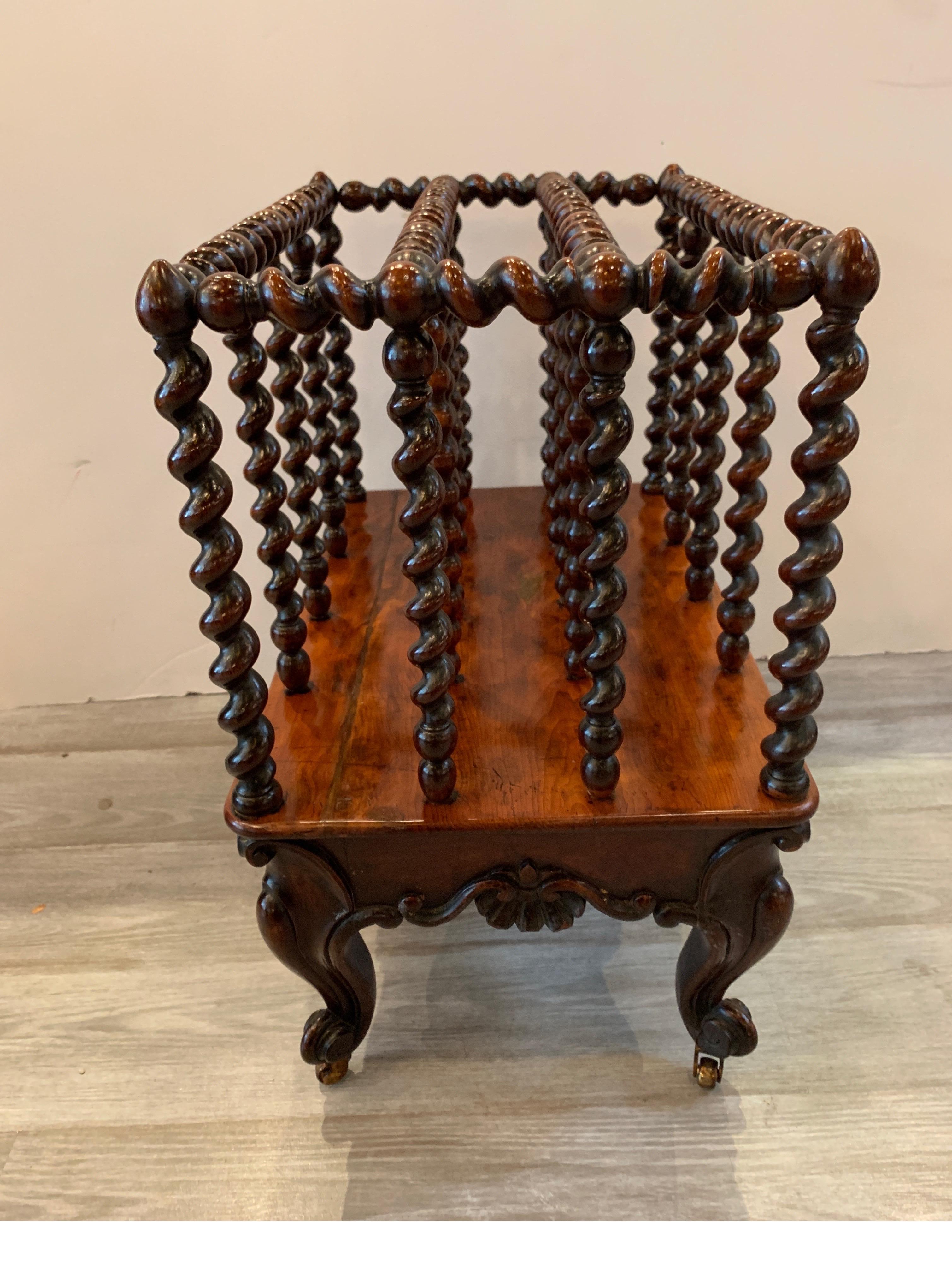 Mid-19th Century English Walnut Barley Twist Hand Carved Canterbury For Sale 1