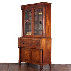 Mid-19th Century English William IV Flame Mahogany Secretary Bookcase