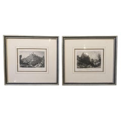 Antique Mid-19th Century Etchings of German Castle Ruins, a Pair