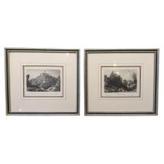 Mid-19th Century Etchings of German Castle Ruins, a Pair