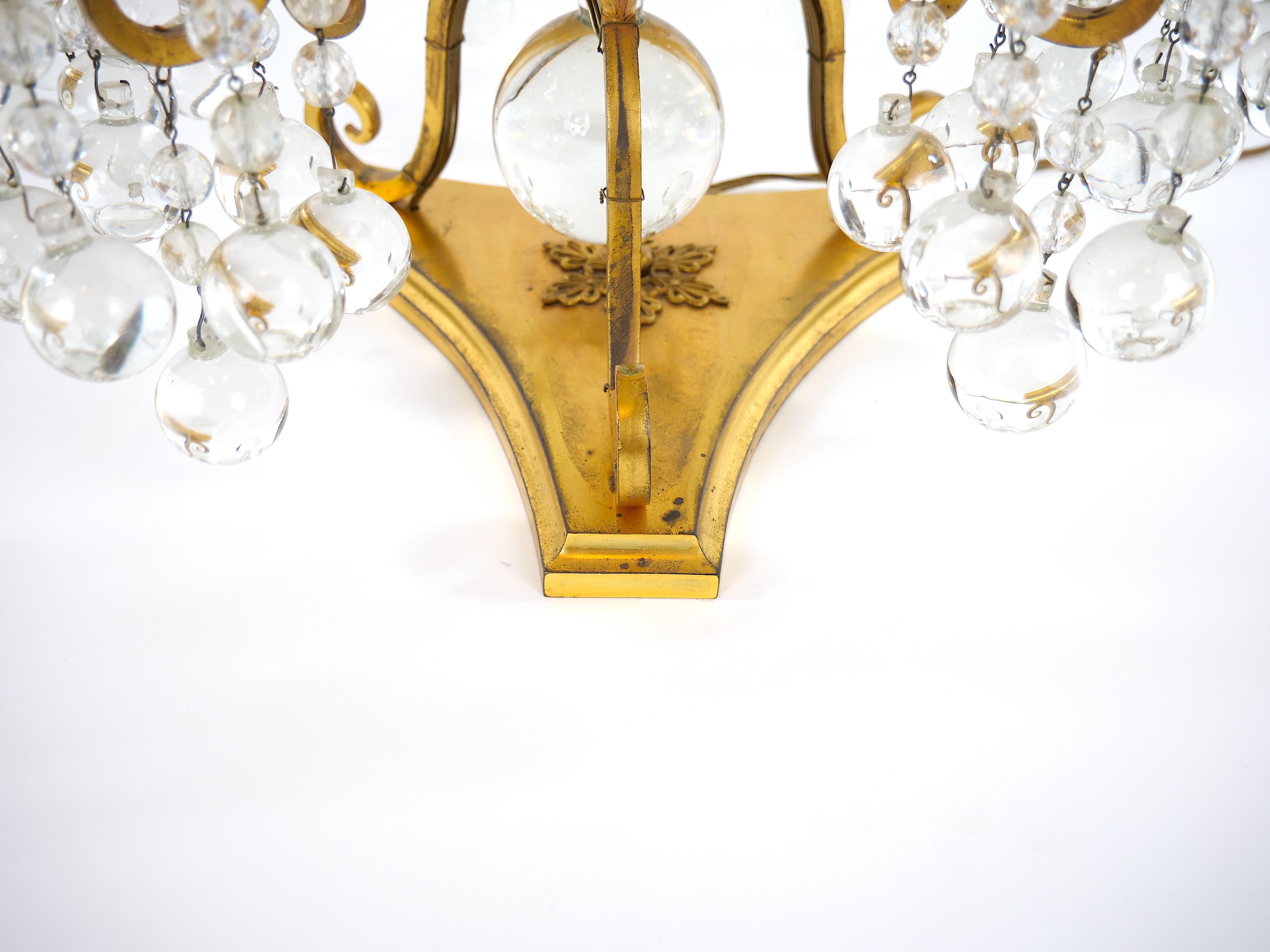 Mid 19th Century European Doré Brass / Rock Crystal Pair Flambeau For Sale 7