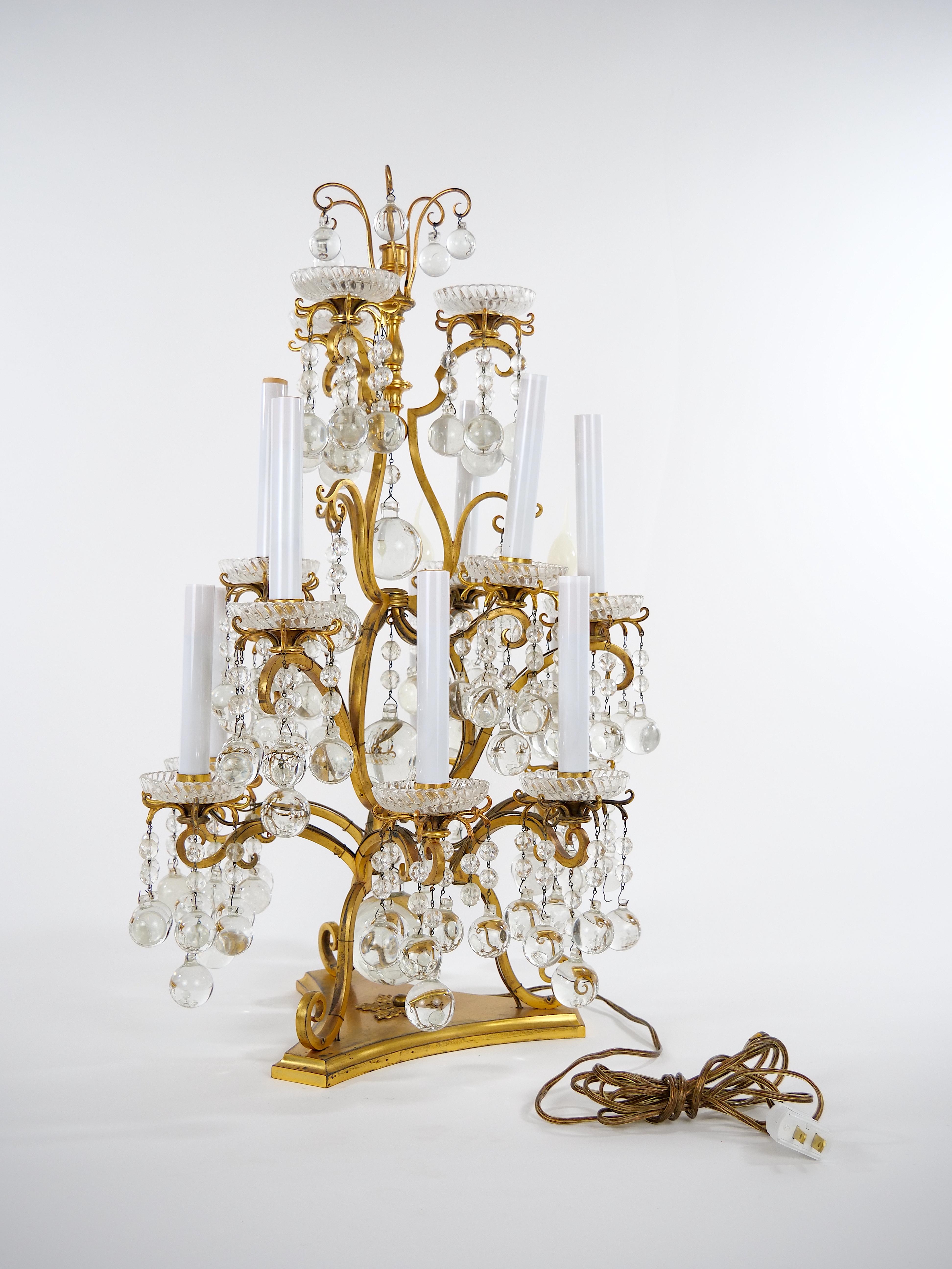 Mid 19th Century European Doré Brass / Rock Crystal Pair Flambeau For Sale 8