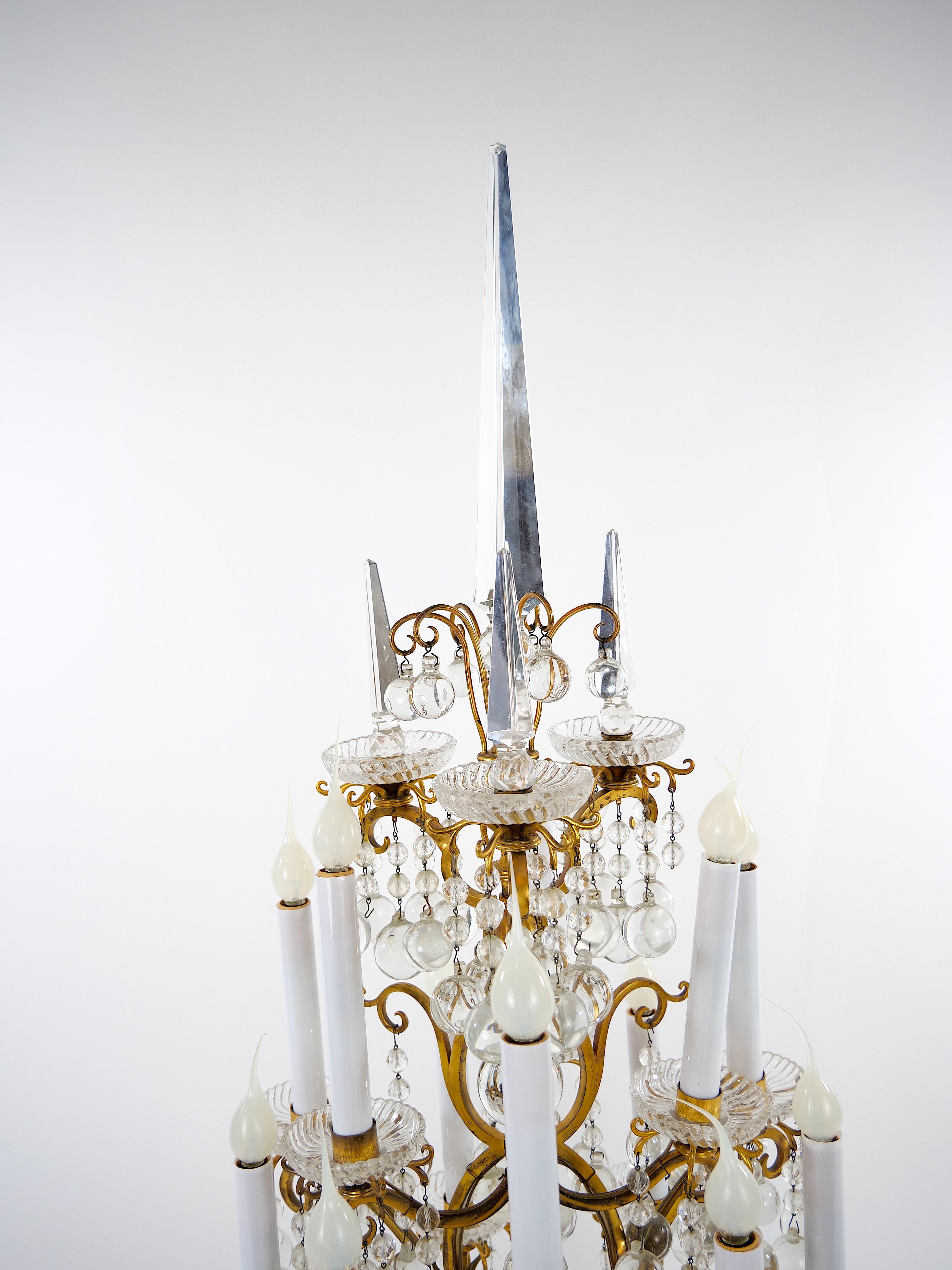 Mitte des 19. Jahrhunderts Europäisches Doré-Messing/Bergkristall-Paar Flambeau (Vergoldet) im Angebot