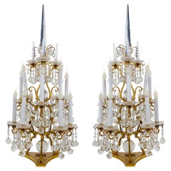 Mid 19th Century European Doré Brass / Rock Crystal Pair Flambeau