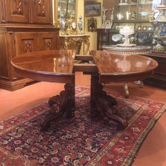 Mid-19th Century Extendable Dining Oval Table Solid Mahogany Wood