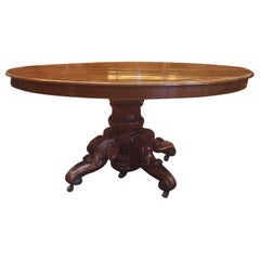 Mid-19th Century Extendable Dining Oval Table Solid Mahogany Wood