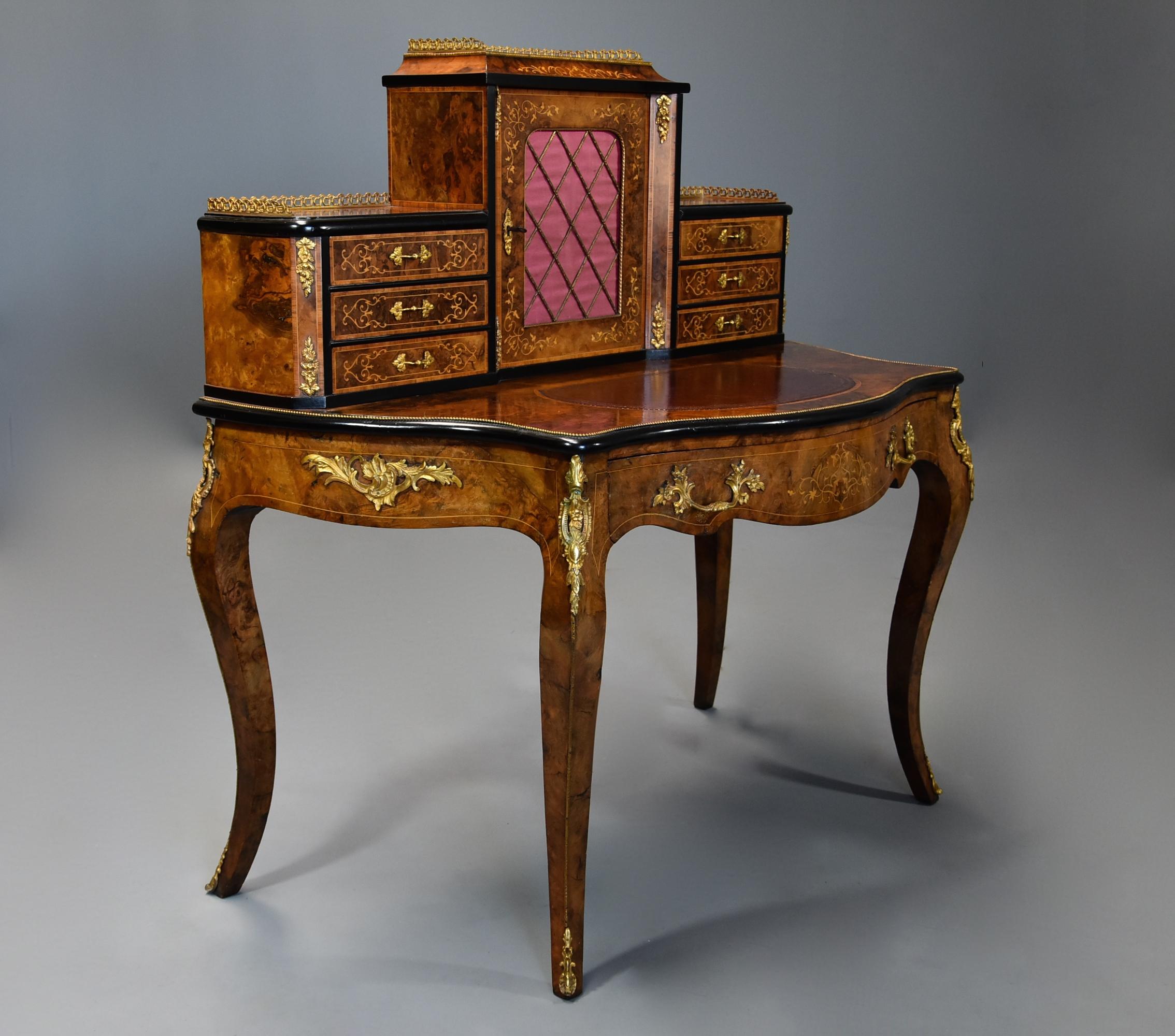 Mid-19th Century Fine Quality Burr Walnut Bonheur de Jour in the French Style For Sale 1