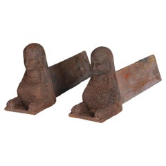 Antique Mid 19th Century Firedogs, Sphinx Andirons, Cast Iron, 39 cm