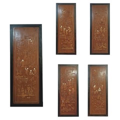 MID-19TH CENTURY FIVE QING-STYLE CARVED WOOD PANELS