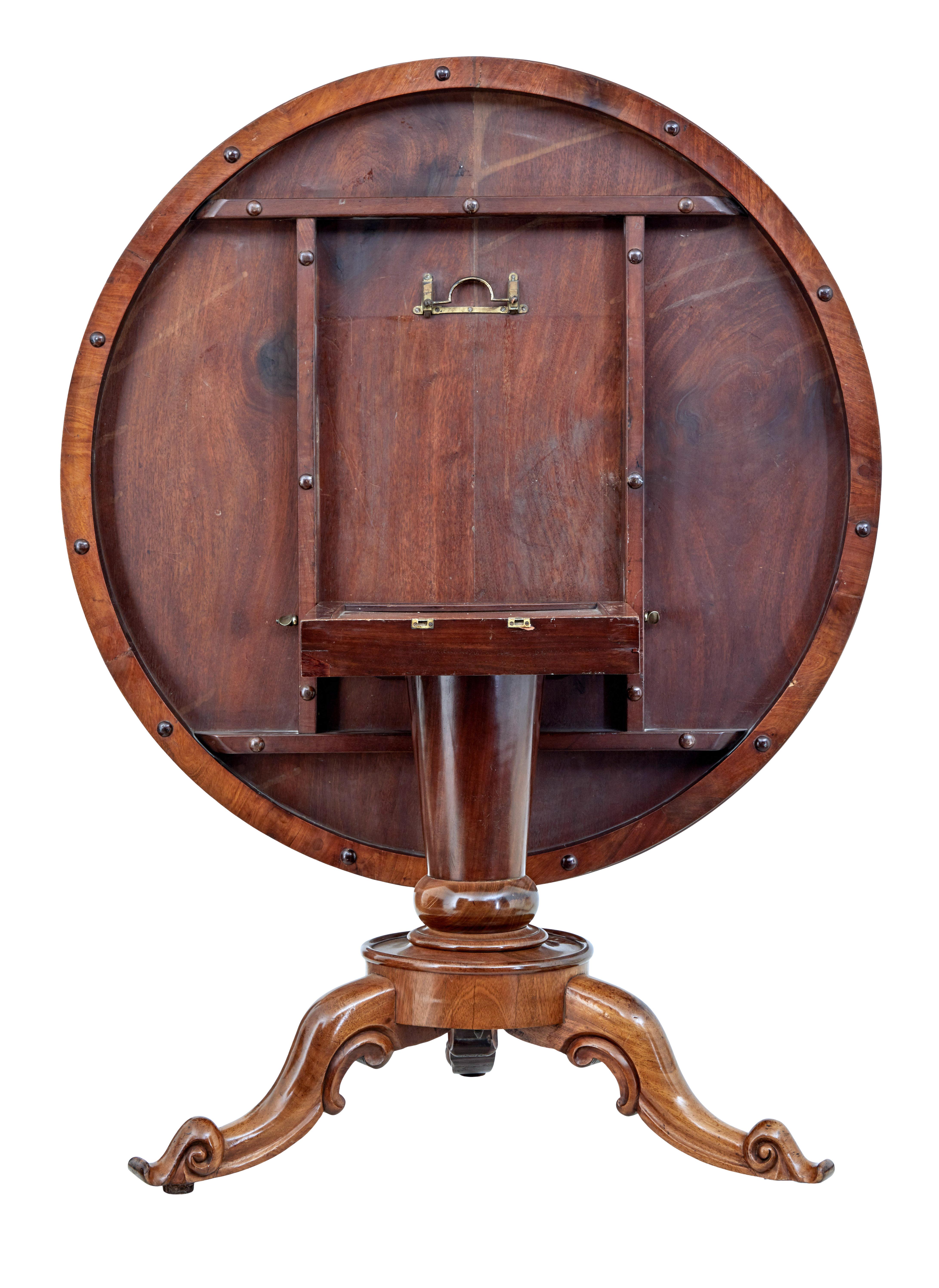 Hand-Carved Mid 19th Century Flame Mahogany Tilt Top Breakfast Table