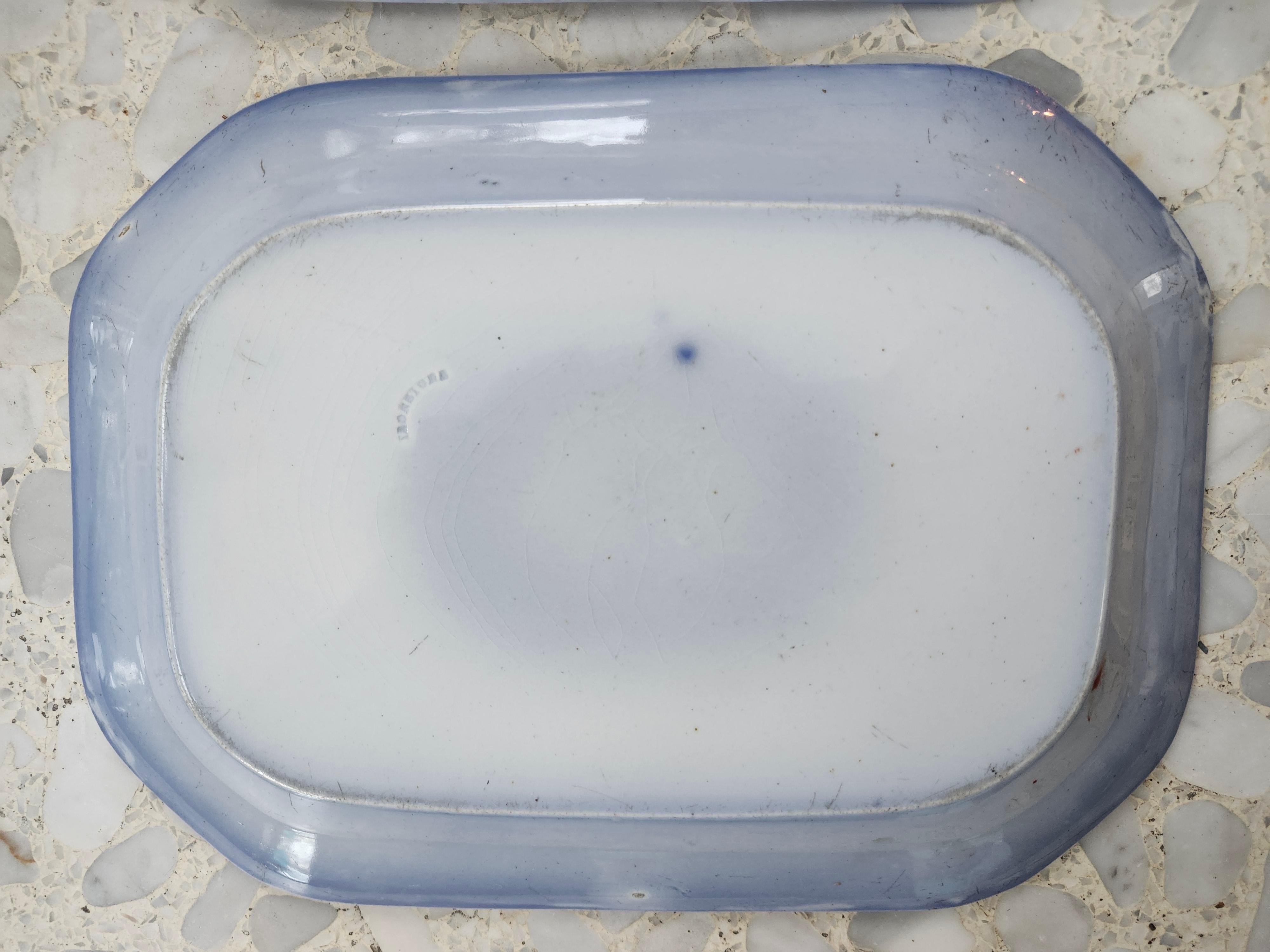 Fired Mid 19th Century Flow Blue Nesting Platters (2) Ironstone For Sale