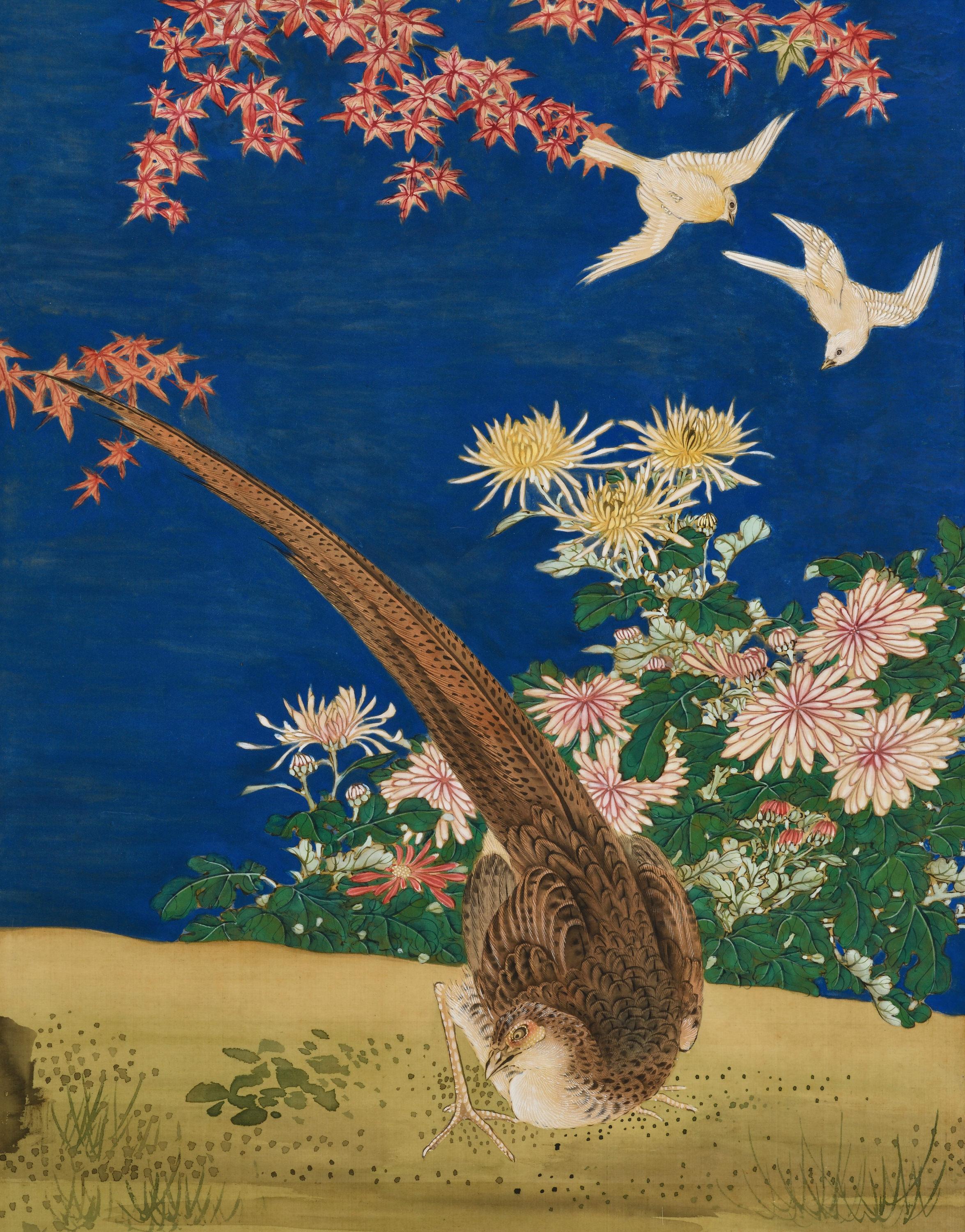 Mid 19th Century Japanese Screen Pair. Flowers & Birds of the Four Seasons. For Sale 4