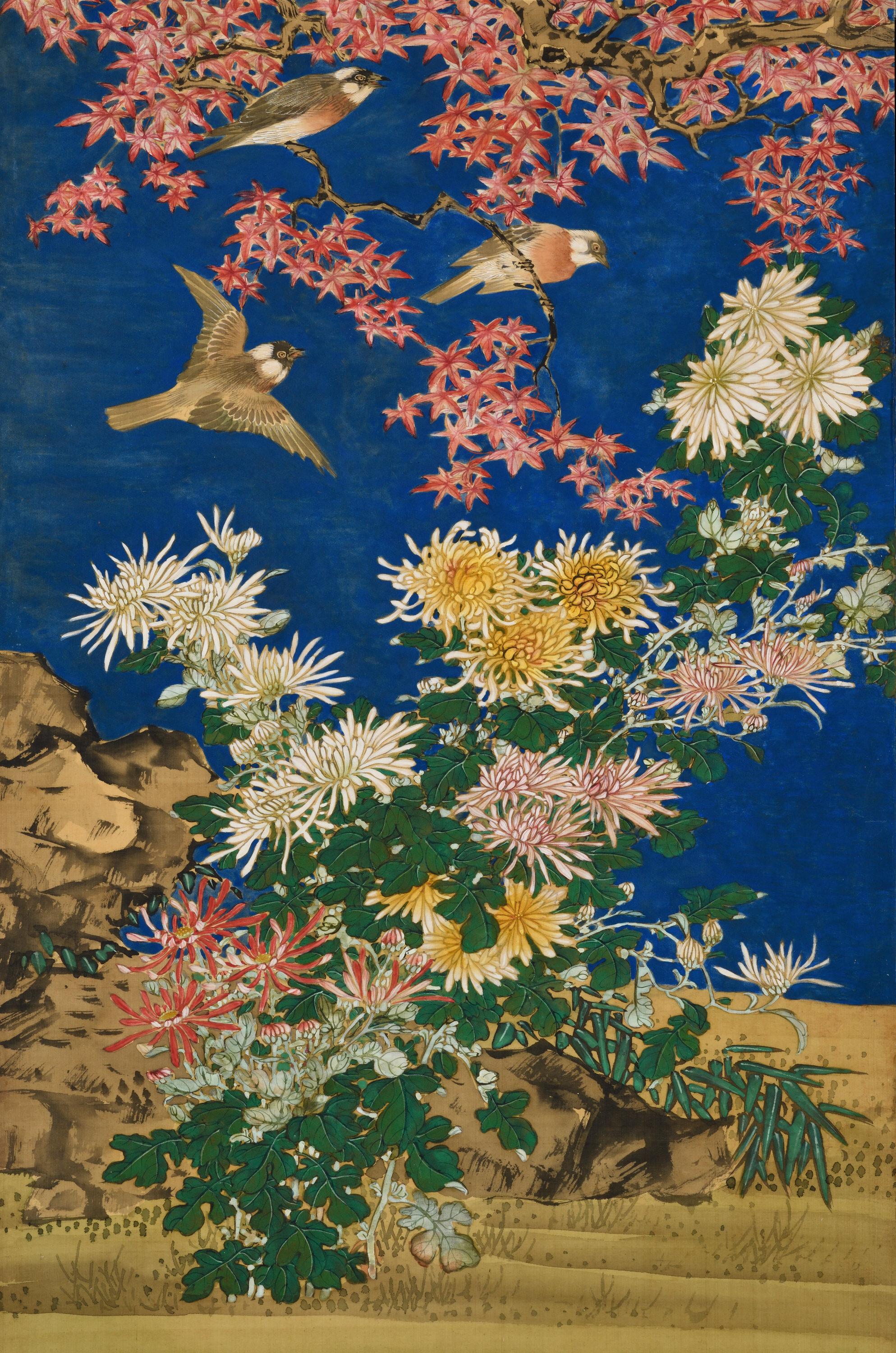 Mid 19th Century Japanese Screen Pair. Flowers & Birds of the Four Seasons. For Sale 5