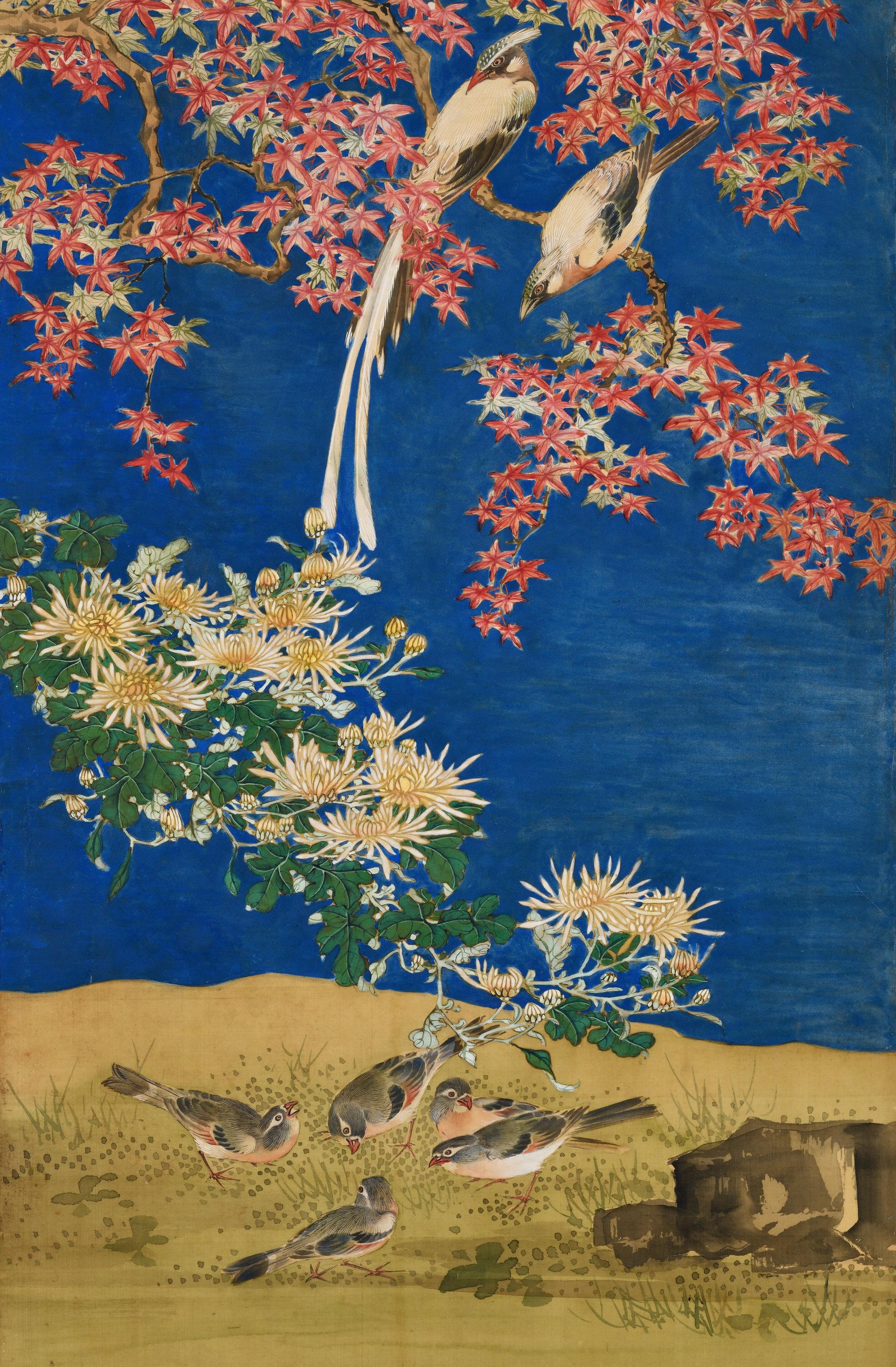 Mid 19th Century Japanese Screen Pair. Flowers & Birds of the Four Seasons. For Sale 6