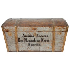 Mid-19th Century Folk Art Immigrant Amanda Larsson Travel Trunk Chest