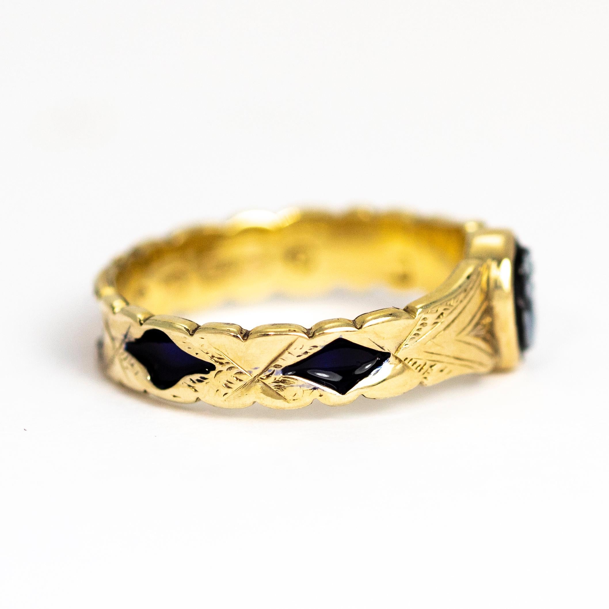 Women's or Men's Mid-19th Century Forget Me Not Sardonyx Mourning Ring
