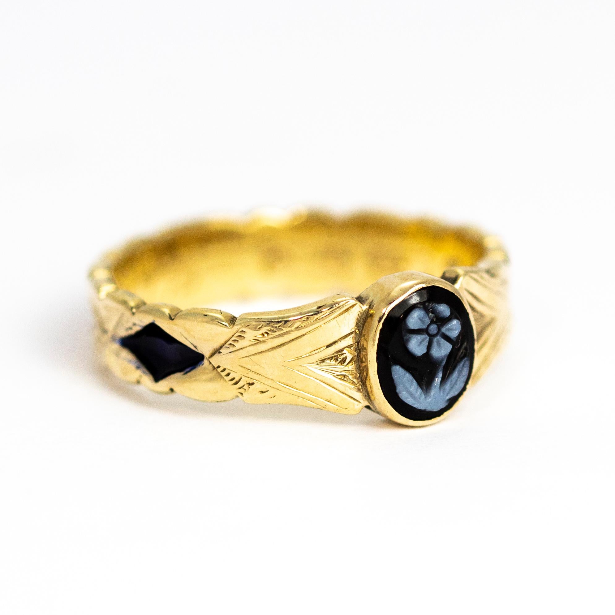Mid-19th Century Forget Me Not Sardonyx Mourning Ring 1