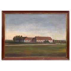 Mid-19th Century Fork Art Oil Painting of a Danish or Swedish Farm