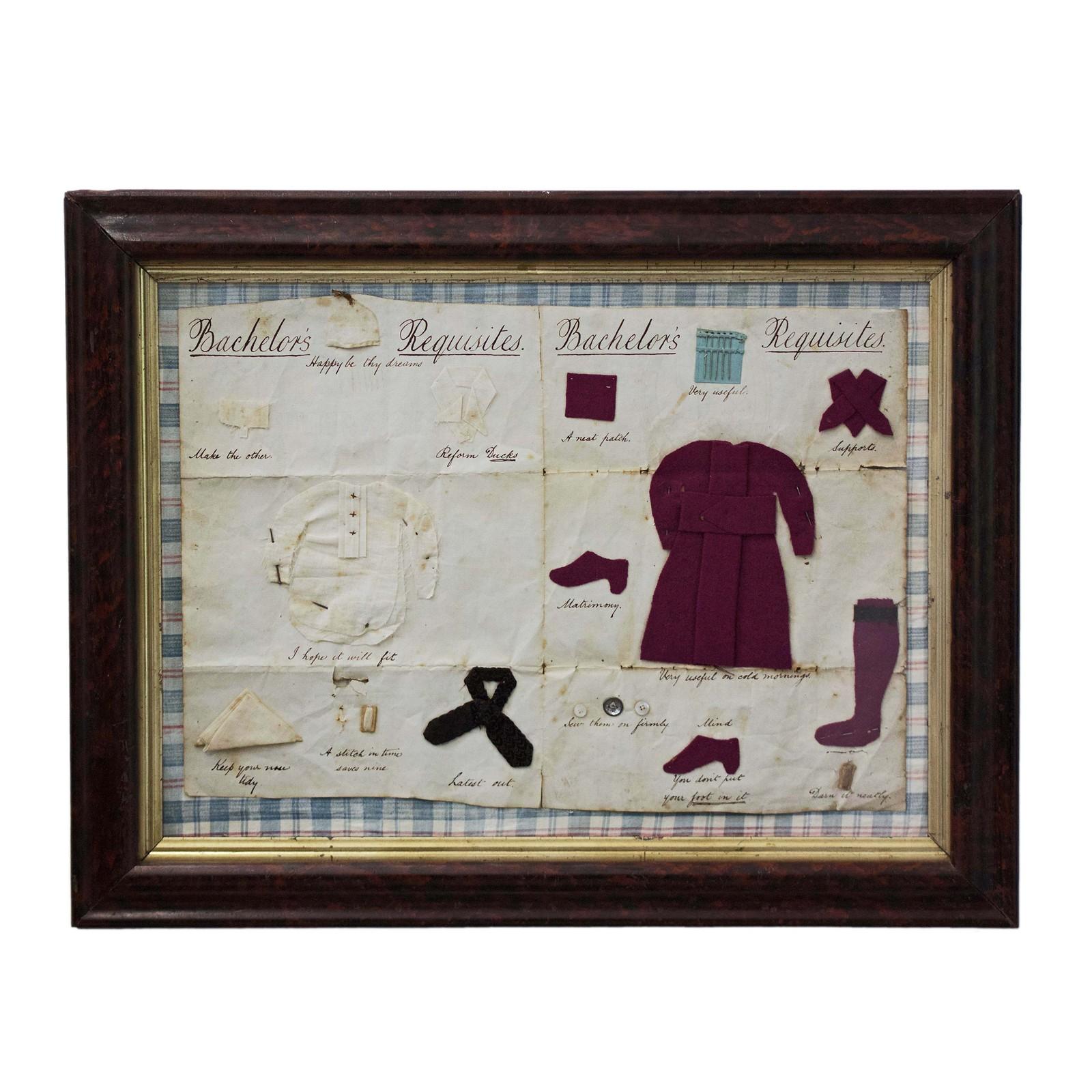 Mid-19th Century Framed 'Bachelor's Requisites' For Sale