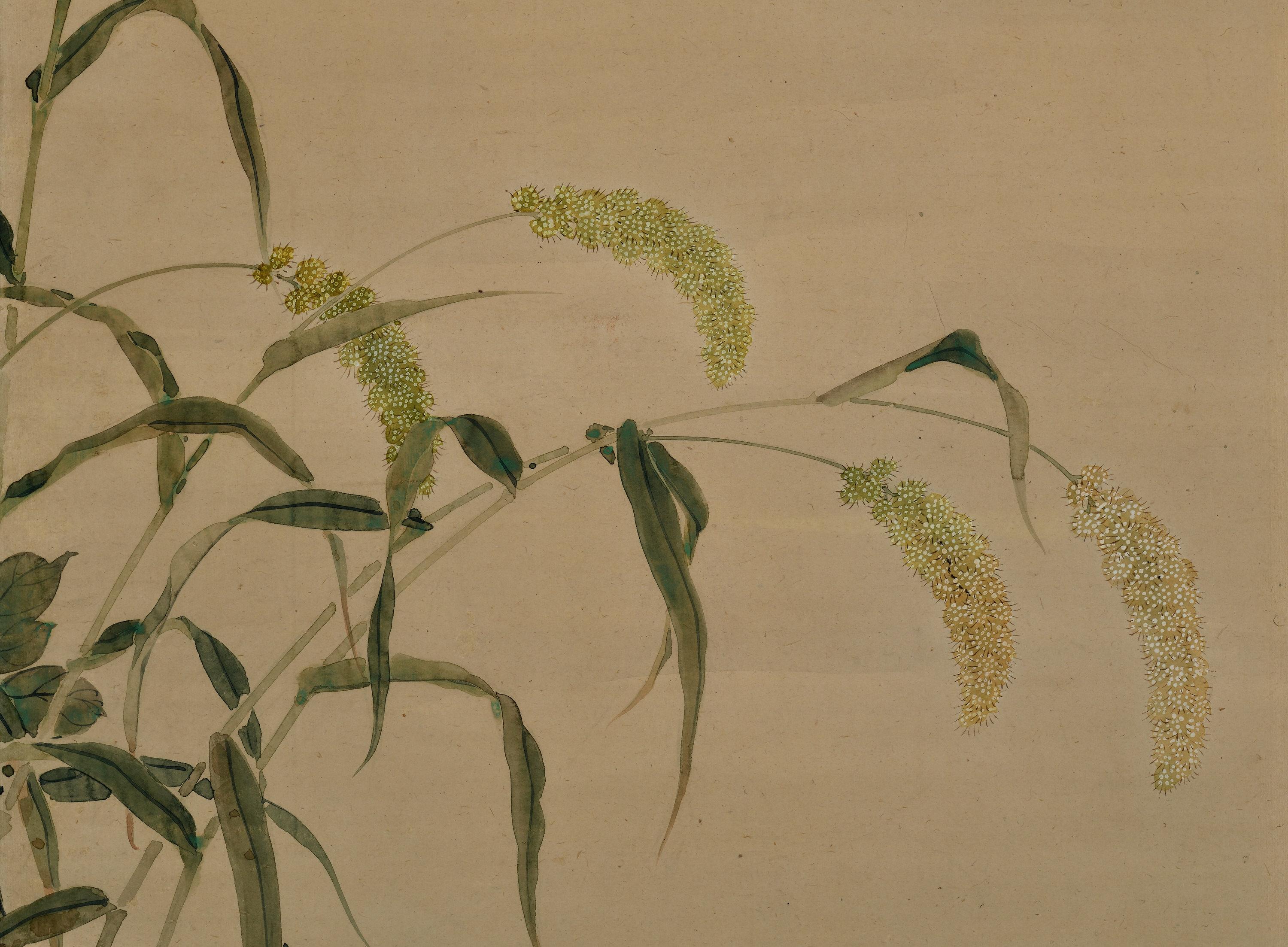 Mid 19th Century Framed Japanese Painting. Mice & Millet In Good Condition For Sale In Kyoto, JP