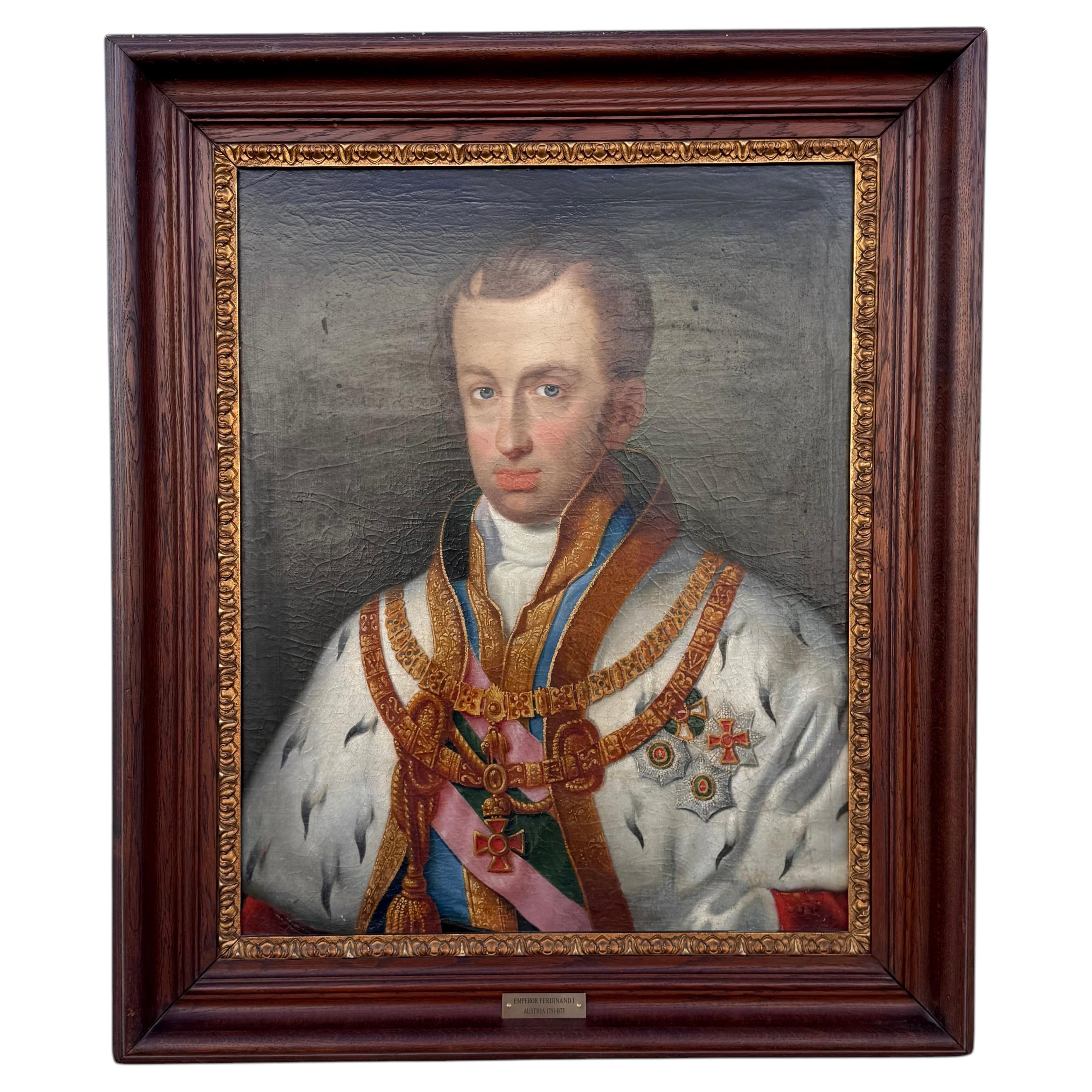 Mid-19th Century Framed Oil Portrait of EMPEROR FERDINAND I Austria (1793-1875) For Sale
