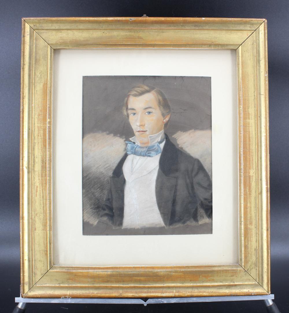 Mid-19th century framed pastel of Louis B. Williams, attributed to C.L. Lewin, circa 1851. Carved into back panel 