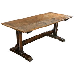 Mid-19th Century French 2 Plank Oak Trestle Table