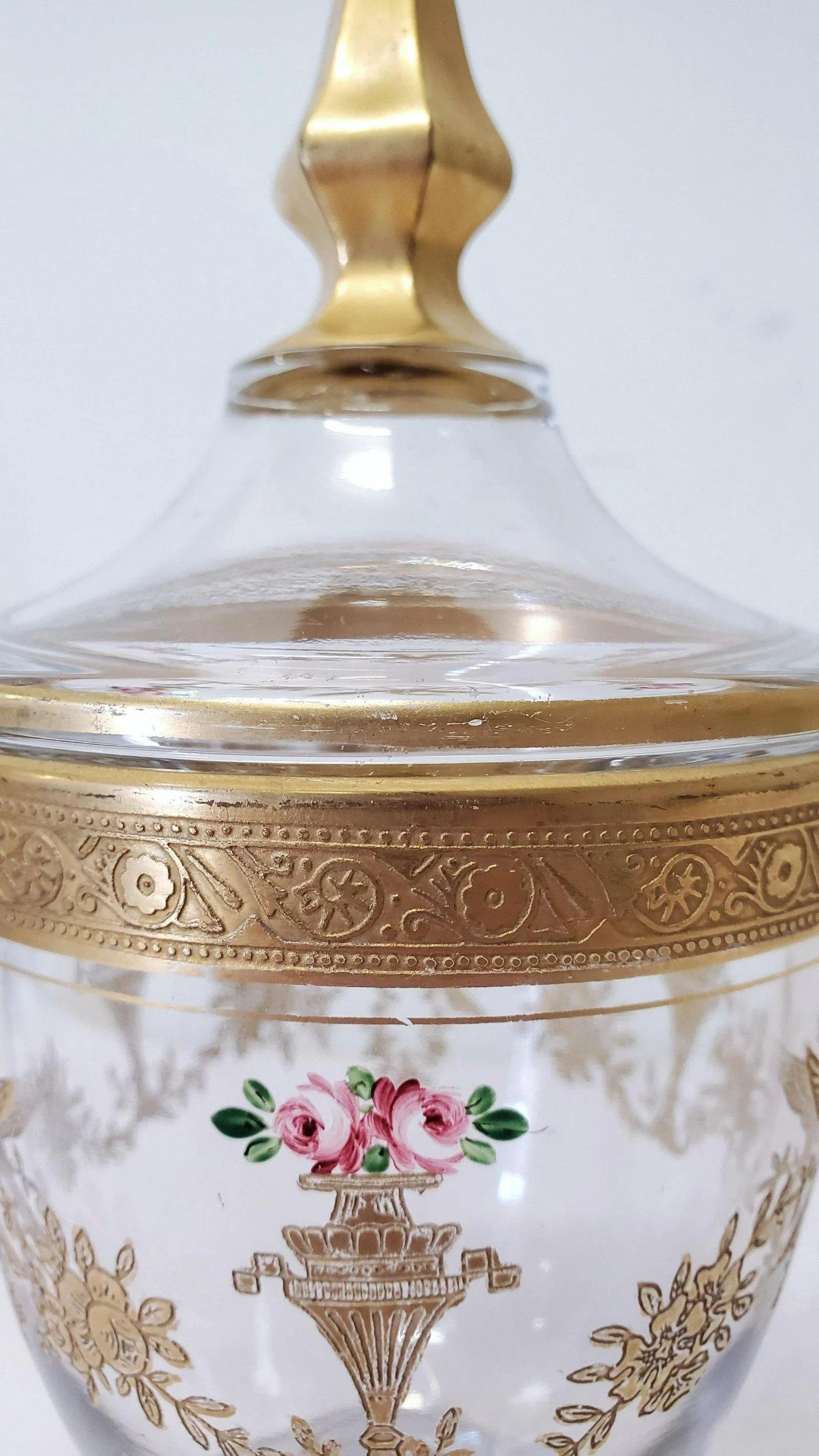 French Provincial Mid 19th Century French 40s Gilt Crystal Candy Dish With Lid For Sale