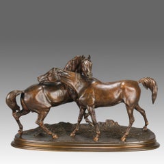 Bronzo animalista francese della metà del XIX secolo intitolato "L'Accolade", opera di P. J. Mêne