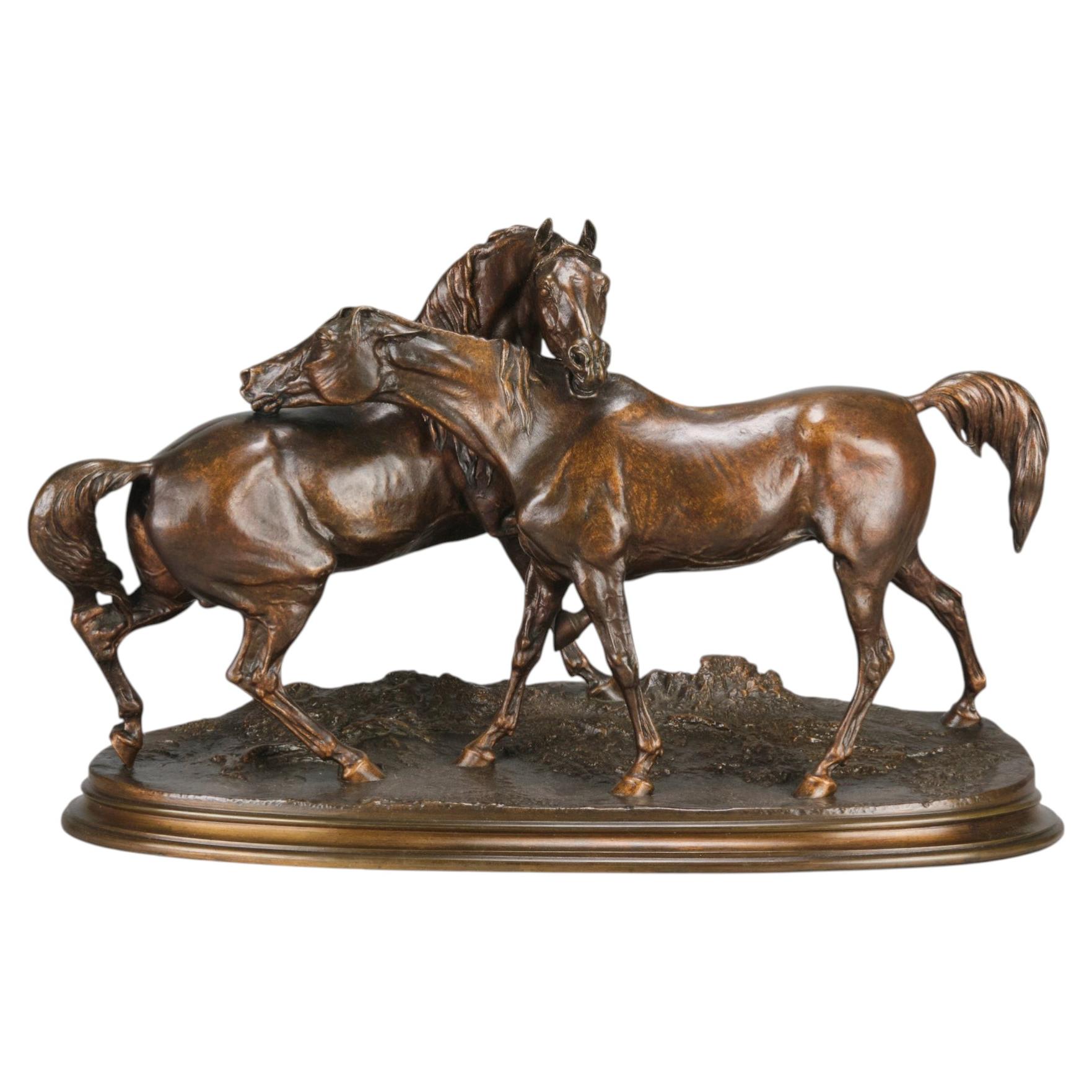 Mid 19th Century French Animalier Bronze entitled "L'Accolade" by P J Mêne