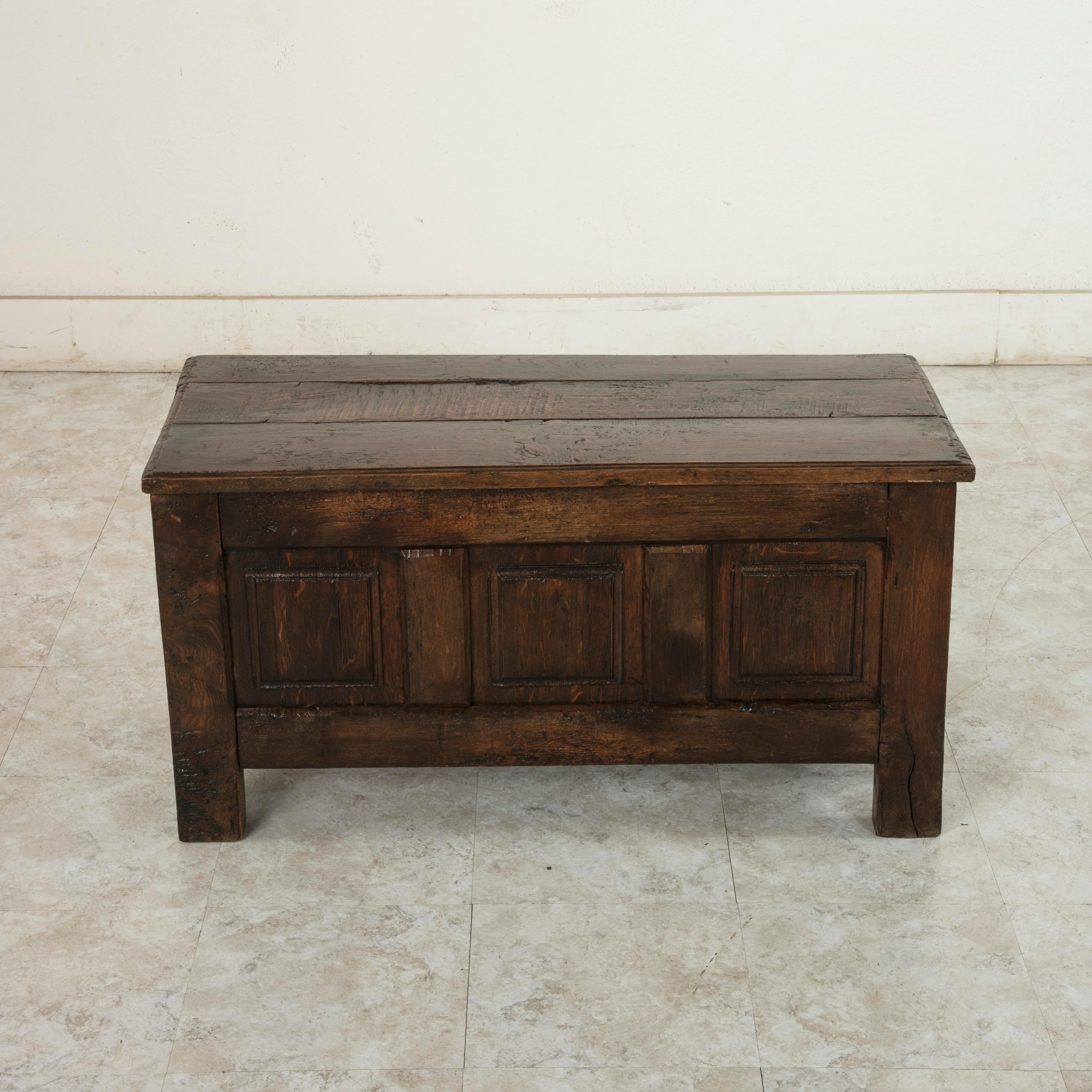 Forged Mid-19th Century French Artisan Made Oak Coffer or Bench from Normandy