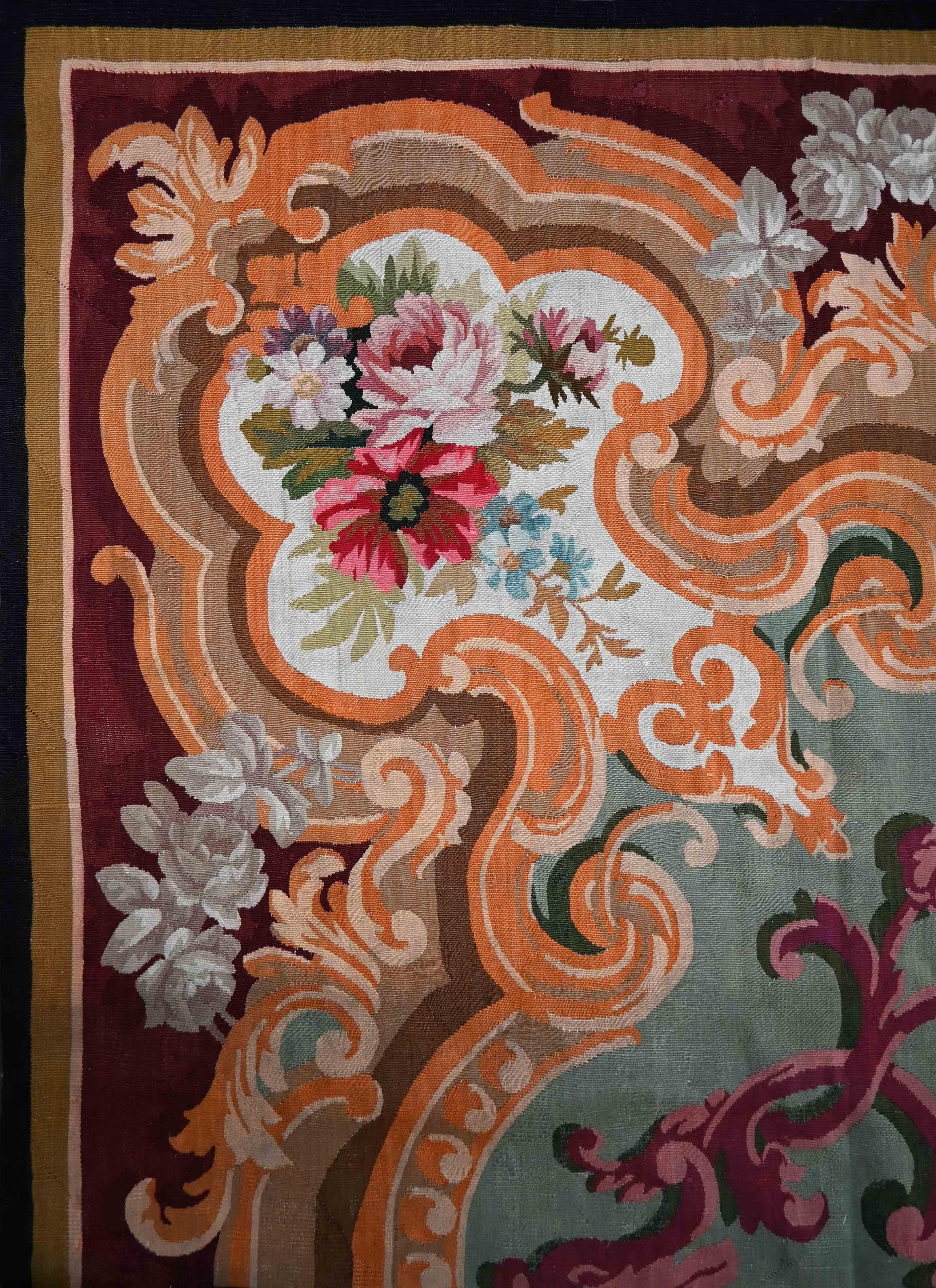 Artist: Aubusson Manufactory, 19th Century
Era: 19th Century
Condition: Perfect
Material: Wool
Length: 255 cm
Width: 335 cm
Depth: 1 cm (with doubler)

This magnificent rug, having benefited from a deep cleaning and hand-lined in 100% linen fabric,