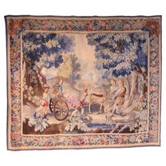 Mid-19th Century French Aubusson Pastoral Wall Tapestry with Floral Border