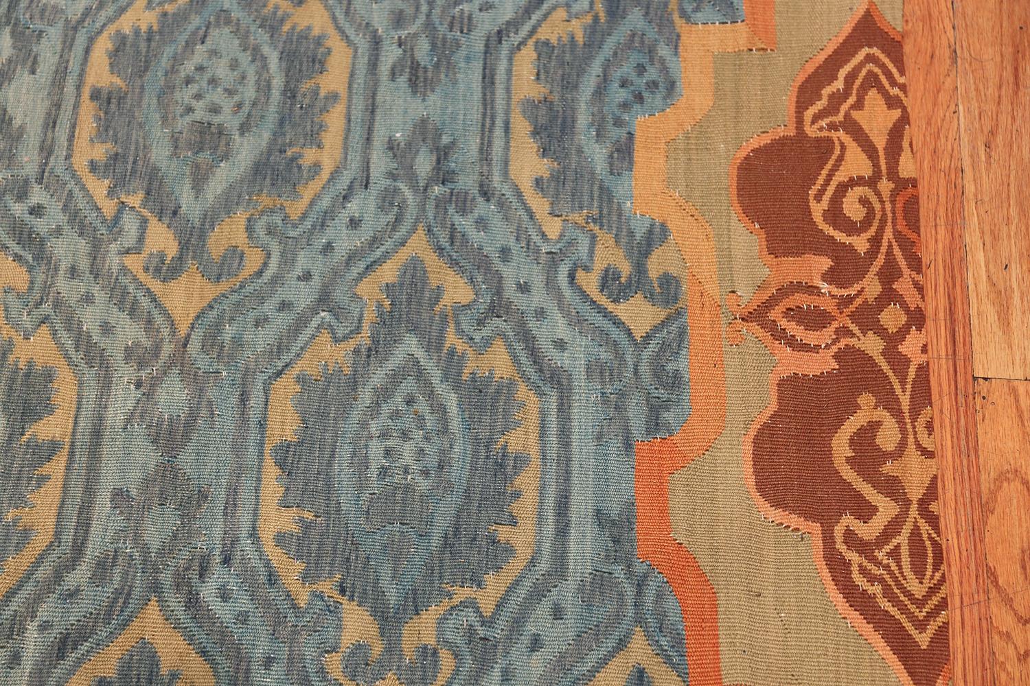 Hand-Woven Antique Blue Mid 19th Century French Aubusson Carpet. Size: 15 ft 3 in x 17 ft For Sale