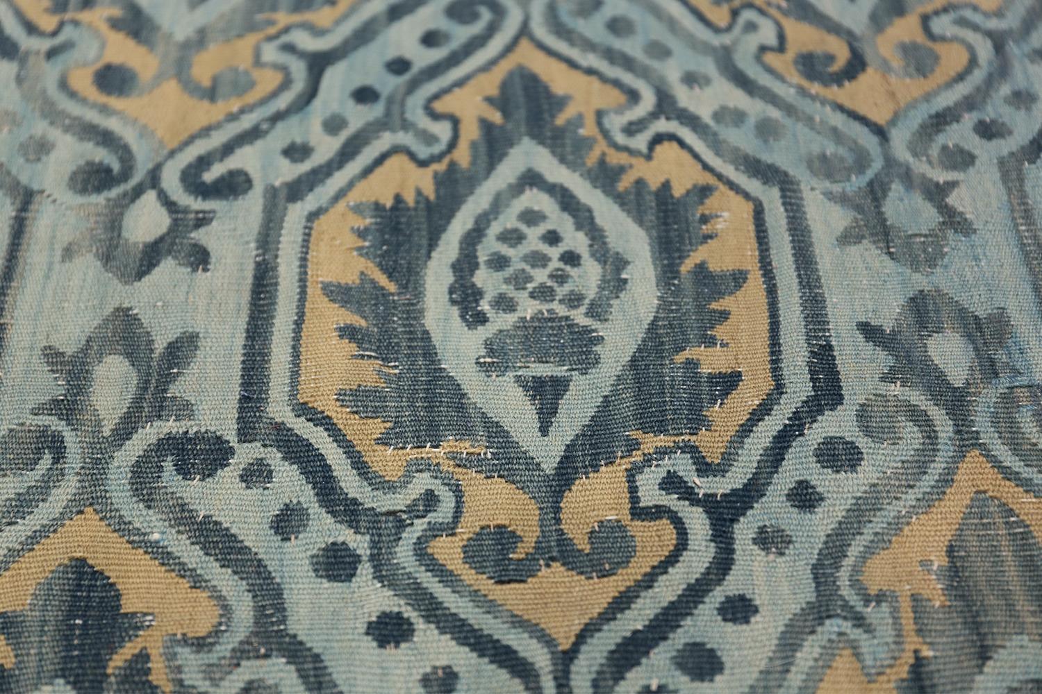 Antique Blue Mid 19th Century French Aubusson Carpet. Size: 15 ft 3 in x 17 ft In Excellent Condition For Sale In New York, NY