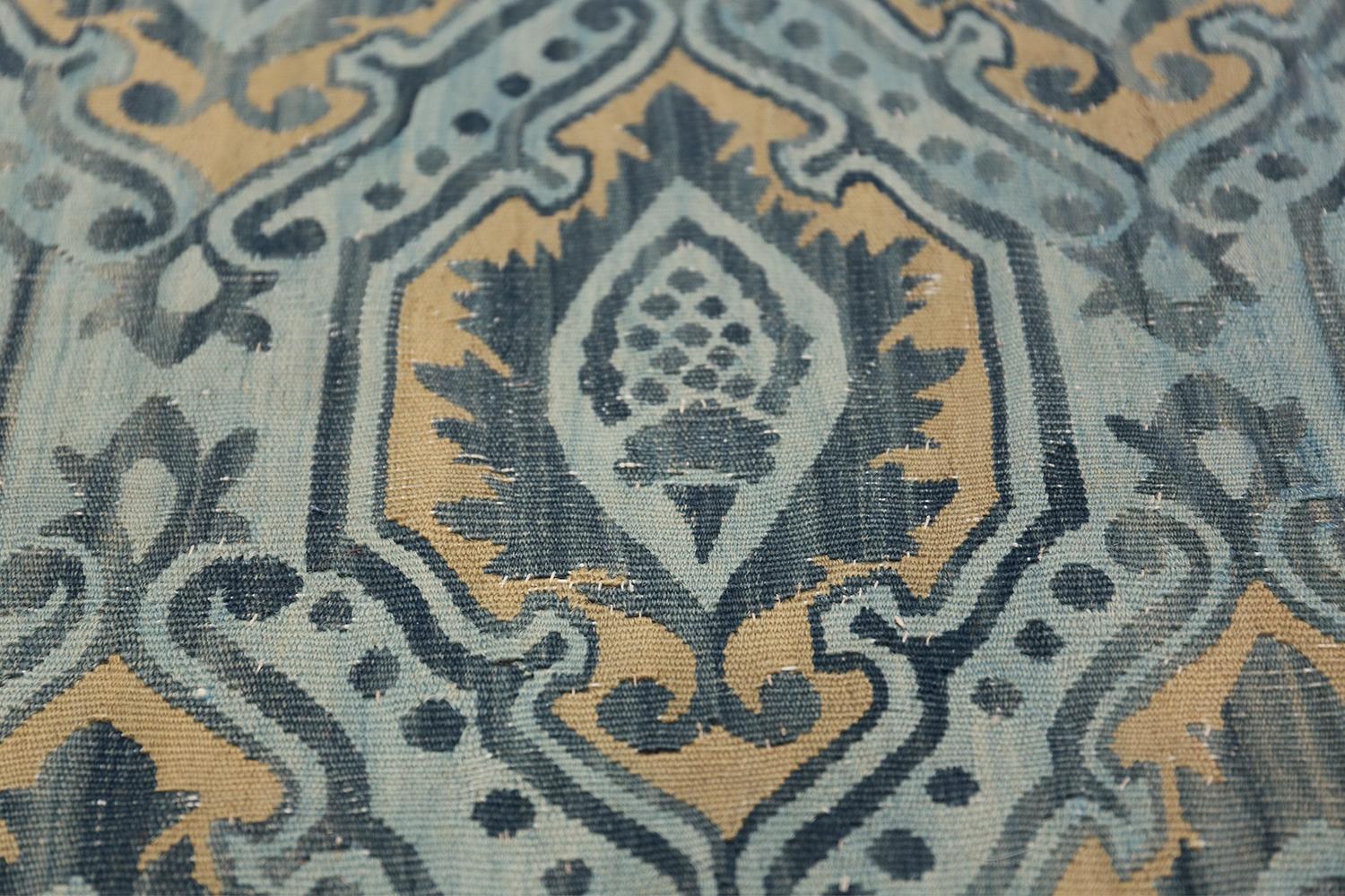 Antique Blue Mid 19th Century French Aubusson Carpet. Size: 15 ft 3 in x 17 ft In Excellent Condition For Sale In New York, NY