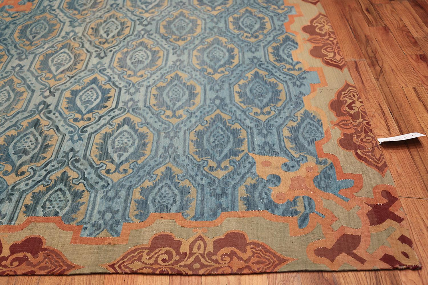 Wool Antique Blue Mid 19th Century French Aubusson Carpet. Size: 15 ft 3 in x 17 ft For Sale