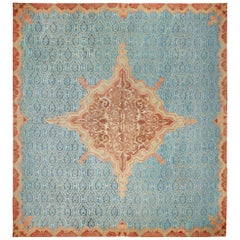 Tappeto Aubusson blu antico della metà del XIX secolo. Dimensioni: 15 ft 3 in x 17 ft