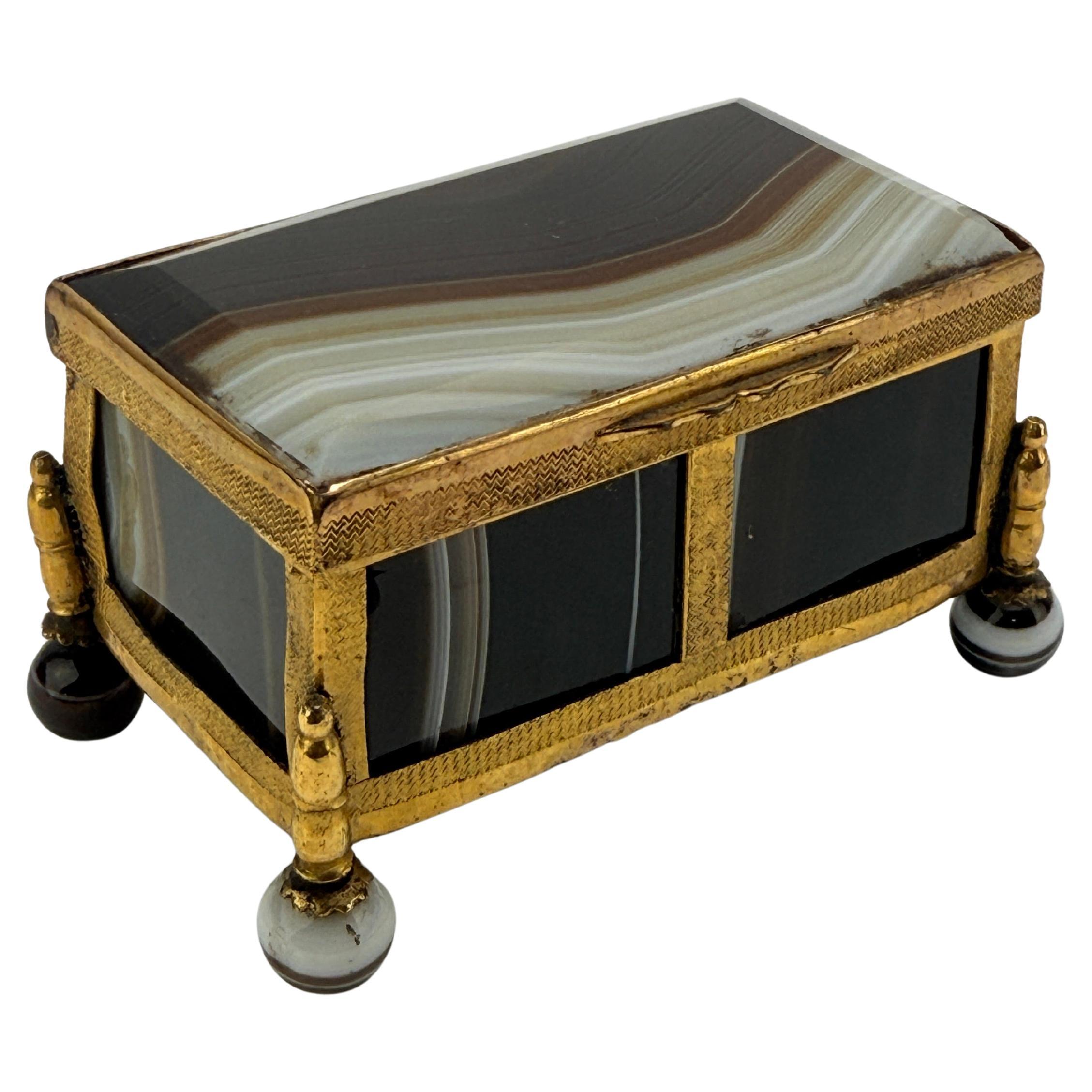 Mid-19th Century French Banded Agate and Ormolu Jewel Casket, Miniature