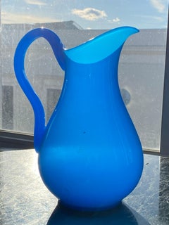 Mid 19th century French Blue Opaline Glass Pitcher and Bowl Set