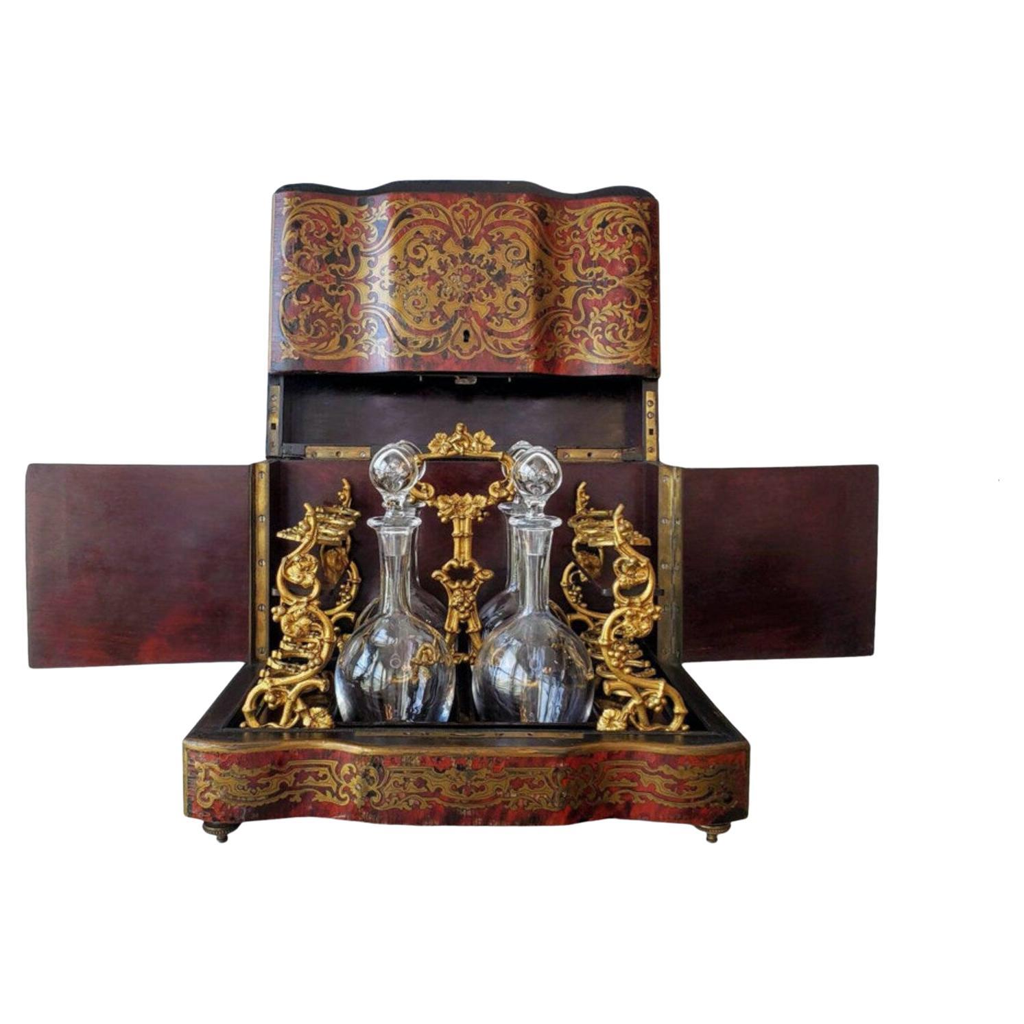 Mid-19th Century French Boulle Baccarat Crystal Cave A Liqueur Set