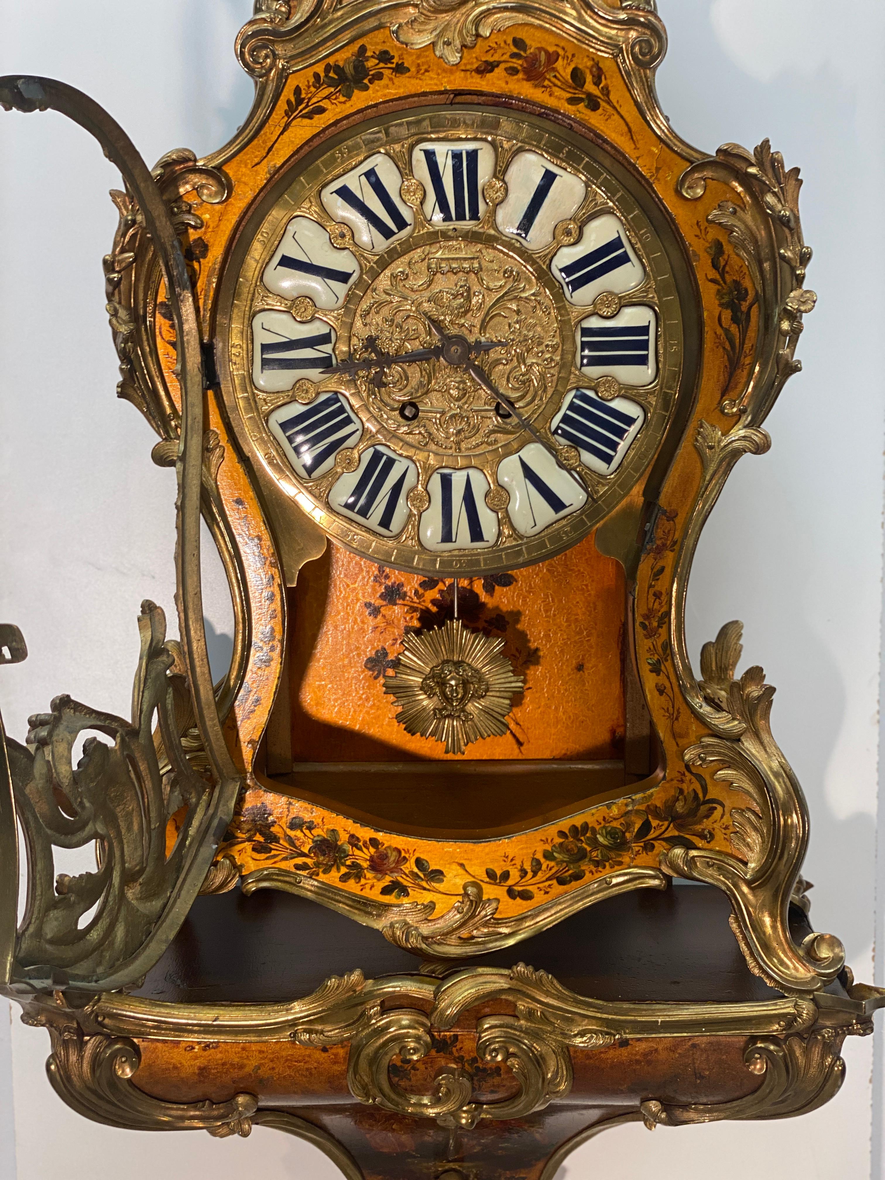 Hand-Painted Mid 19th Century French Bracket Clock