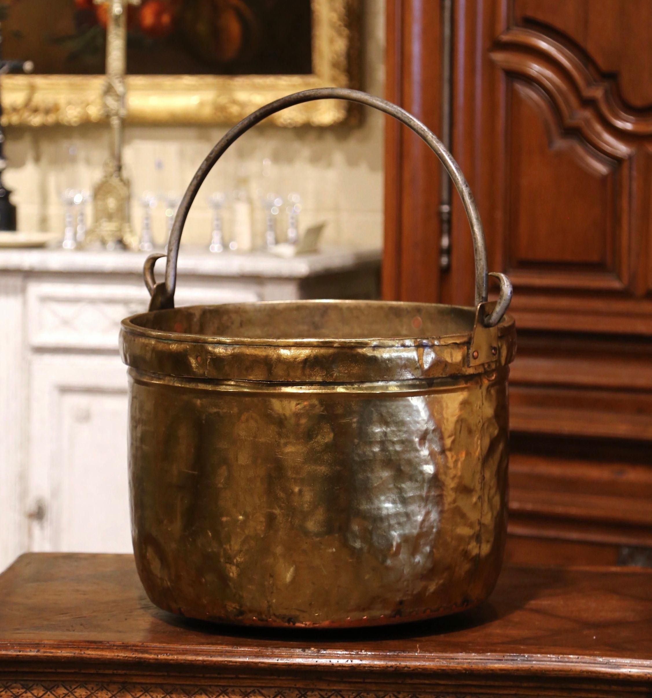 Country Mid-19th Century French Brass and Wrought Iron Kindling Cache Pot Planter For Sale