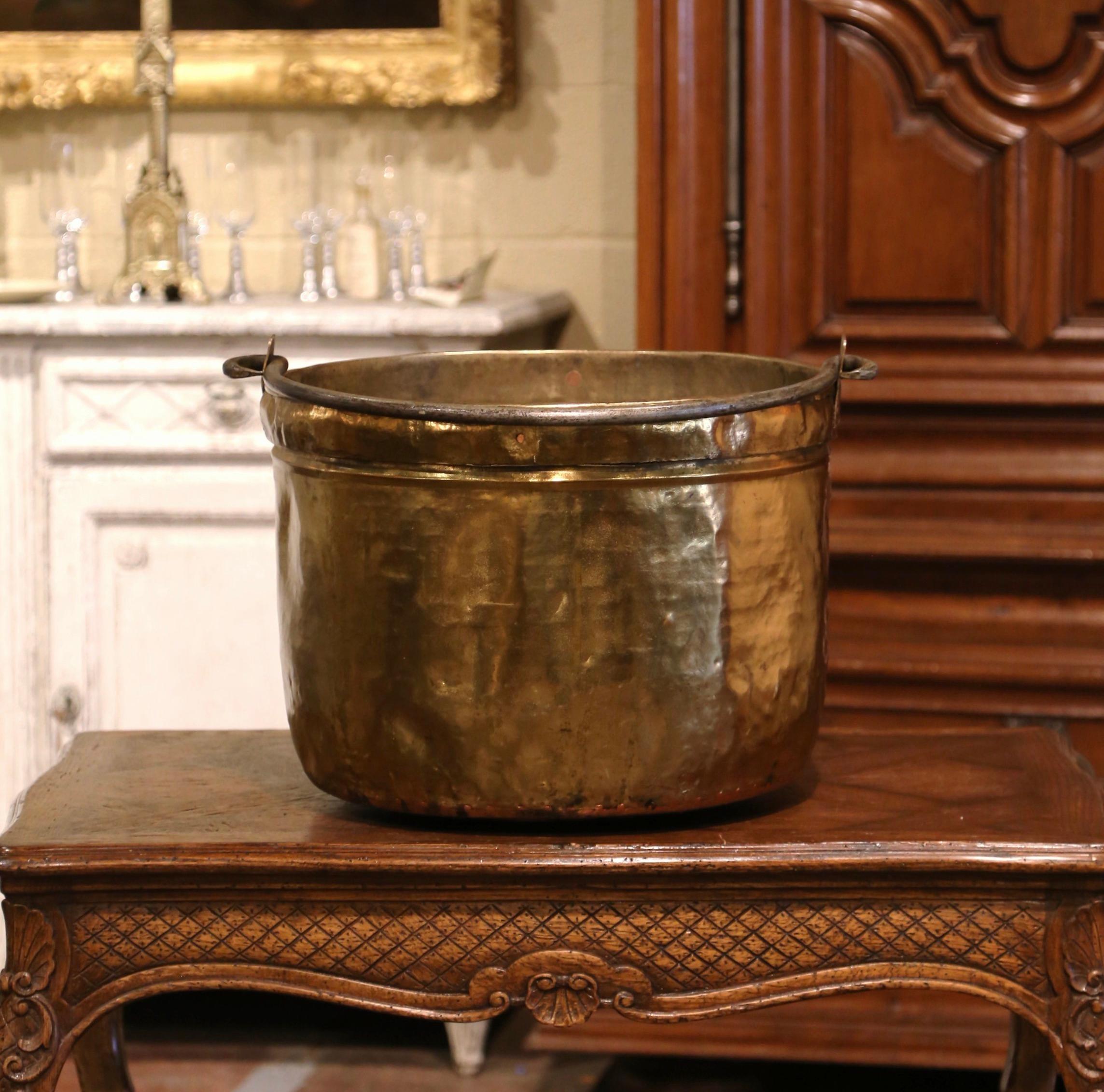 Hand-Crafted Mid-19th Century French Brass and Wrought Iron Kindling Cache Pot Planter For Sale