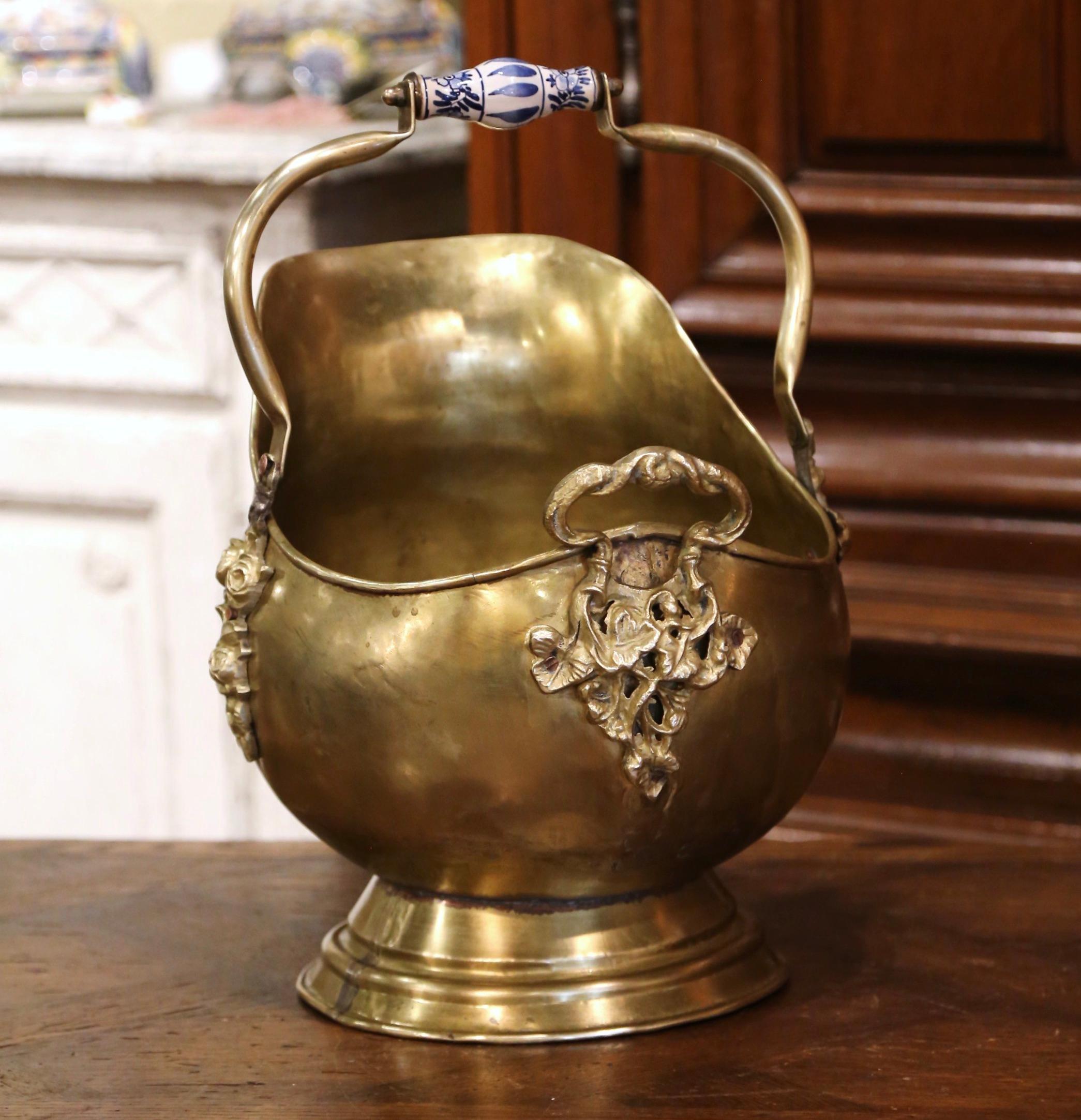 copper coal scuttle with porcelain handle